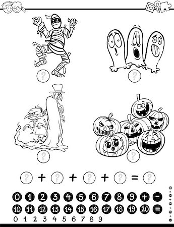 simsearch:400-08965099,k - Black and White Cartoon Illustration of Educational Mathematical Activity Game for Children with Object and Vehicle Characters Coloring Page Stock Photo - Budget Royalty-Free & Subscription, Code: 400-08965112