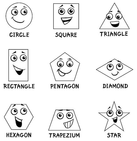 school black and white cartoons - Black and White Cartoon Illustration of Basic Geometric Shapes Funny Characters for Children Coloring Book Stock Photo - Budget Royalty-Free & Subscription, Code: 400-08965113