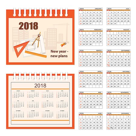 sunday market - Business english calendar for desk on 2018 year. Set of the 12-month isolated pages with image on the cover. Week starts on Sunday. eps 10 Stock Photo - Budget Royalty-Free & Subscription, Code: 400-08965321