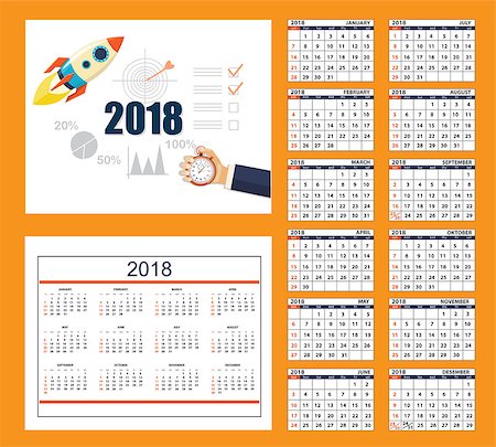 sunday market - Business calendar for desk on 2018 year. Set of the 12-month isolated pages with image on the cover. Week starts on Sunday. eps 10 Stock Photo - Budget Royalty-Free & Subscription, Code: 400-08965332