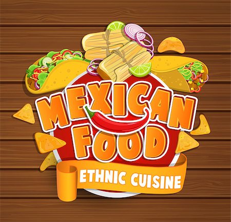 Mexican food logo, food label or sticker. Concept of ethnic cuisine mexican food, traditional product design for shops, markets.Vector illustration. Stock Photo - Budget Royalty-Free & Subscription, Code: 400-08965422