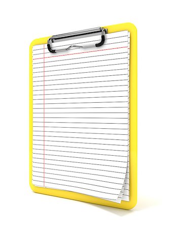 simsearch:400-08132580,k - Yellow clipboard and blank lined paper. 3D render illustration isolated on white background Stock Photo - Budget Royalty-Free & Subscription, Code: 400-08965503