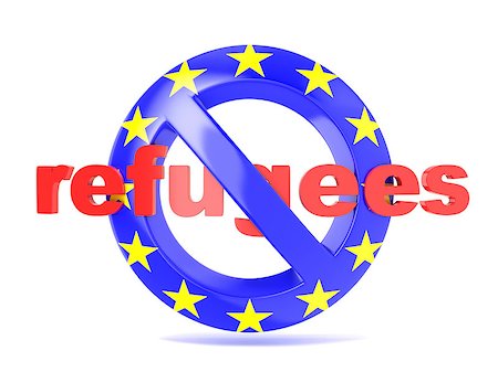 Forbidden sign with EU flag and refugees. Refugees crisis concept. 3D render illustration isolated on a white background Photographie de stock - Aubaine LD & Abonnement, Code: 400-08965523
