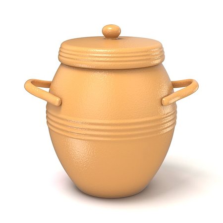 educazione all'uso del vaso - Clay pot with lid. 3D render illustration isolated on white background Fotografie stock - Microstock e Abbonamento, Codice: 400-08965548