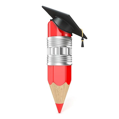 simsearch:400-09098178,k - Red pencil with a graduation cap. Education concept. 3D render illustration isolated on white background Stock Photo - Budget Royalty-Free & Subscription, Code: 400-08965542