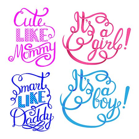 drawn baby - Set for Baby shower girl and boy. Hand drawn phrases for design shower invitations, posters and cards Stock Photo - Budget Royalty-Free & Subscription, Code: 400-08965712