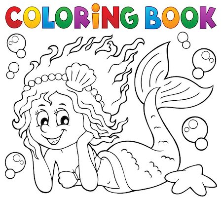 seastar colouring pictures - Coloring book happy mermaid - eps10 vector illustration. Foto de stock - Super Valor sin royalties y Suscripción, Código: 400-08965801