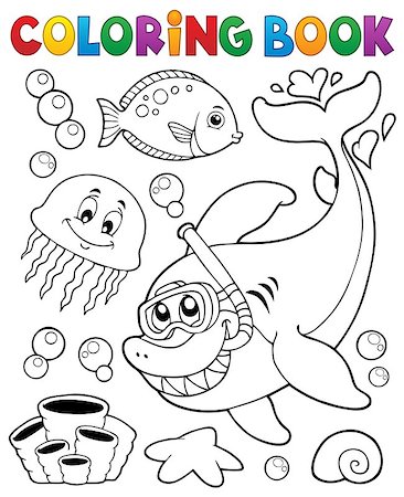 seastar colouring pictures - Coloring book with shark snorkel diver - eps10 vector illustration. Stock Photo - Budget Royalty-Free & Subscription, Code: 400-08965813