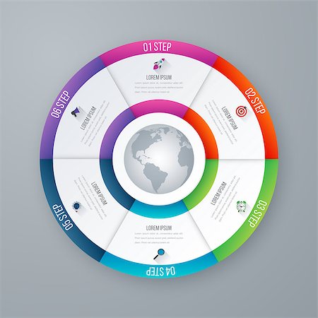 simsearch:400-08707424,k - Vector circle infographic template for graphs, charts, diagrams. Pie chart concept with 6 options, parts, steps, processes Stock Photo - Budget Royalty-Free & Subscription, Code: 400-08965910