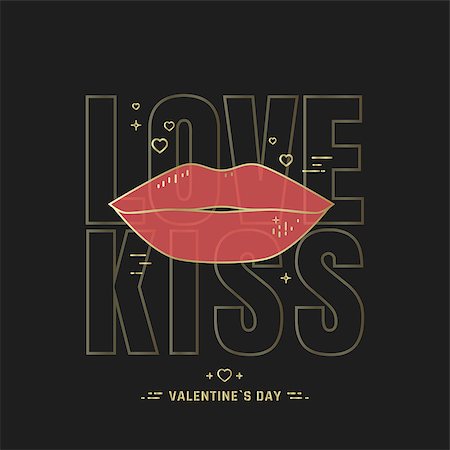 deniskolt (artist) - Love kiss poster. Line lips vector illustration. Happy Valentines Day postcard. Foto de stock - Royalty-Free Super Valor e Assinatura, Número: 400-08966122