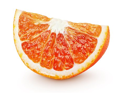 simsearch:400-08967896,k - Ripe wedge of blood red orange citrus fruit isolated on white background. Sanguinello blood orange slice with clipping path Photographie de stock - Aubaine LD & Abonnement, Code: 400-08966175