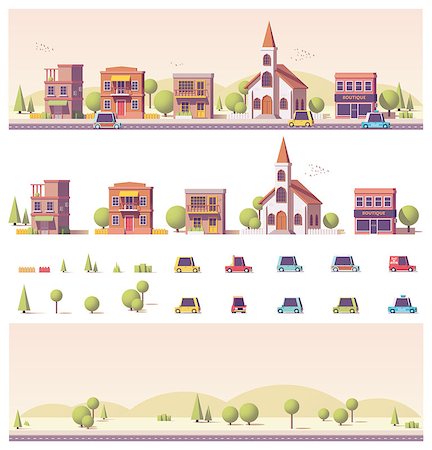 simsearch:400-08710651,k - Vector low poly buildings and city scene Photographie de stock - Aubaine LD & Abonnement, Code: 400-08966214