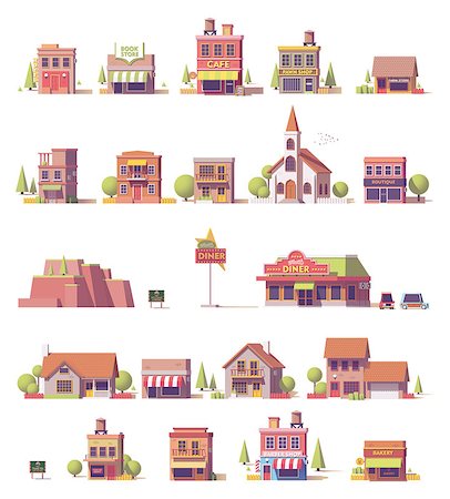 Vector low poly 2d buildings set Stock Photo - Budget Royalty-Free & Subscription, Code: 400-08966213