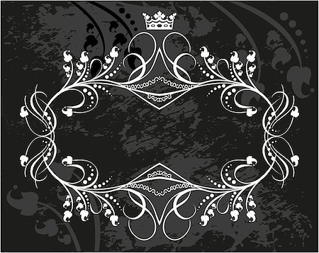 Black and white floral frame with crown Foto de stock - Super Valor sin royalties y Suscripción, Código: 400-08966232