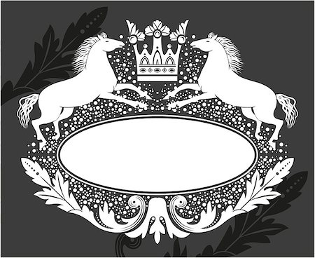 Black and white floral frame with crown and horses Foto de stock - Super Valor sin royalties y Suscripción, Código: 400-08966303