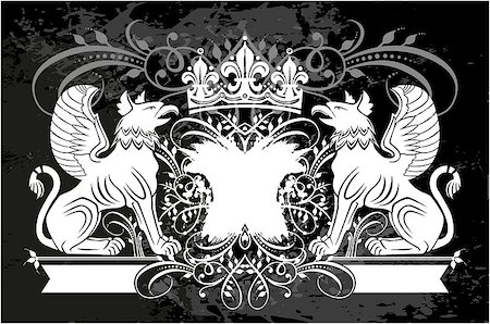 Black and white floral frame with crown and Griffin Foto de stock - Super Valor sin royalties y Suscripción, Código: 400-08966310