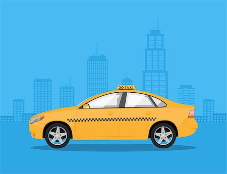 simsearch:400-04240283,k - picture of a taxi car with big city silhouette on background, flat style illustration Photographie de stock - Aubaine LD & Abonnement, Code: 400-08966352