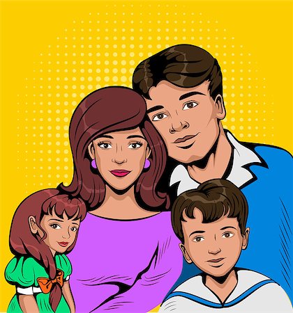 Portrait of young family and children. Vector pop art illustration Stock Photo - Budget Royalty-Free & Subscription, Code: 400-08966393