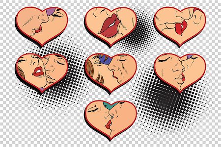 simsearch:400-04863566,k - Set kissing love isolated background. Comic cartoon vintage pop art retro vector illustration Photographie de stock - Aubaine LD & Abonnement, Code: 400-08966452