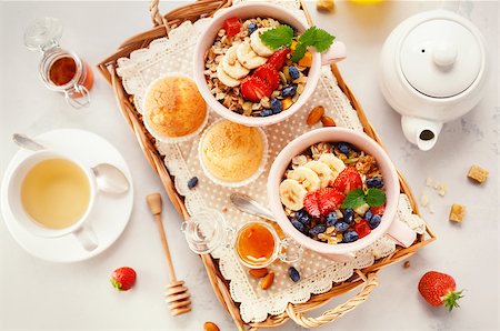porridge and berries - Healthy Breakfast with oatmeal and fresh berries. Concept for healthy eating and nutrition. Top view. Stock Photo - Budget Royalty-Free & Subscription, Code: 400-08966466