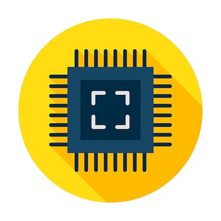 processor vector icon - Computer Chip Icon. Vector Illustration Flat Style Circle Item with Long Shadow. Stock Photo - Budget Royalty-Free & Subscription, Code: 400-08966598