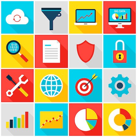 data security screens - Big Data Analytics Colorful Icons. Vector Illustration. Business Statistics Set of Flat Rectangle Items with Long Shadow. Stock Photo - Budget Royalty-Free & Subscription, Code: 400-08966617