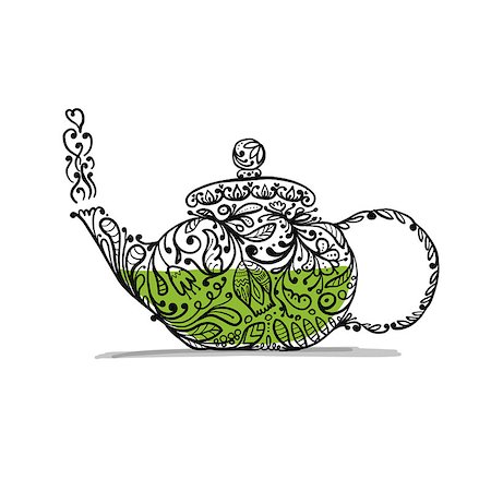 simsearch:400-04863614,k - Teapot sketch with green tea for your design Foto de stock - Royalty-Free Super Valor e Assinatura, Número: 400-08966666