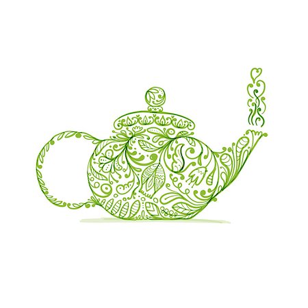 Teapot sketch with green tea for your design Foto de stock - Super Valor sin royalties y Suscripción, Código: 400-08966667