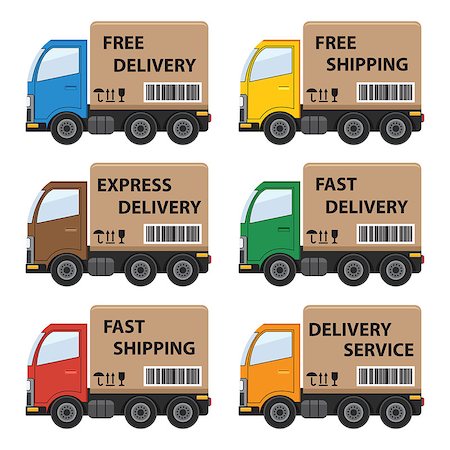 simsearch:400-08968192,k - Set of delivery cars with various writings. Also available as a Vector in Adobe illustrator EPS 10 format. Foto de stock - Super Valor sin royalties y Suscripción, Código: 400-08966661