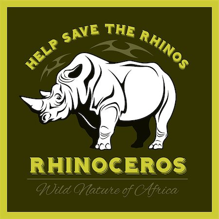 simsearch:400-04455503,k - Help save and protect the endangered Rhinos from illegal hunting icon emblem. Vector illustration. Stock Photo - Budget Royalty-Free & Subscription, Code: 400-08966701