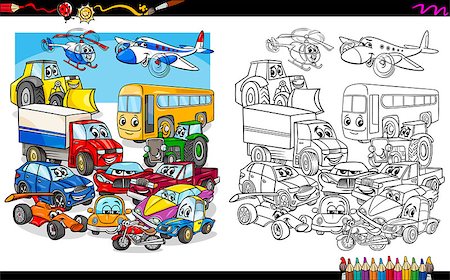 simsearch:400-08679326,k - Cartoon Illustration of Transport Vehicle Characters Group Coloring Book Activity Stock Photo - Budget Royalty-Free & Subscription, Code: 400-08966724