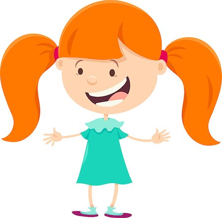 Cartoon Illustration of Cute Girl with Pigtails Stock Photo - Budget Royalty-Free & Subscription, Code: 400-08966748
