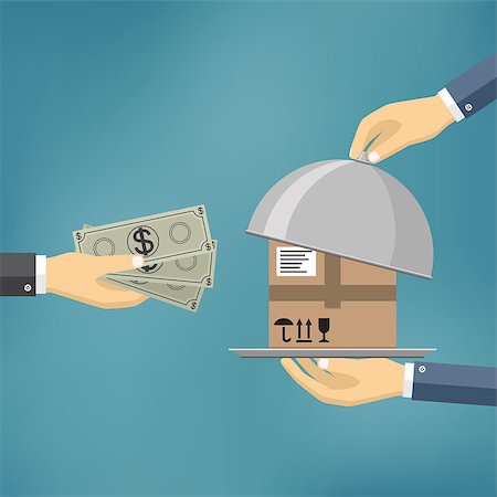 simsearch:400-08968192,k - Human hand holds money and pay for the package. Delivery service concept. Payment by cash for express delivery. Also available as a Vector in Adobe illustrator EPS 10 format. Foto de stock - Super Valor sin royalties y Suscripción, Código: 400-08966893