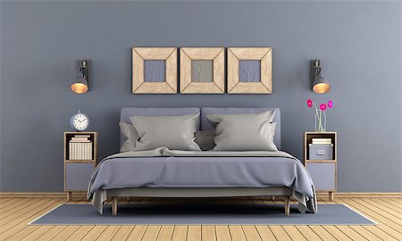 simsearch:400-07796866,k - Modern master bedroom elegant bed,nightstand and wooden frame on wall - 3d rendering Stock Photo - Budget Royalty-Free & Subscription, Code: 400-08966912