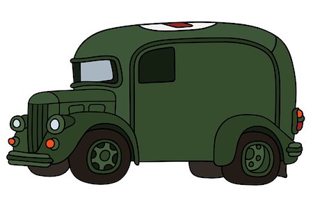 simsearch:400-08966942,k - Hand drawing of a vintage green military ambulance Stock Photo - Budget Royalty-Free & Subscription, Code: 400-08966950