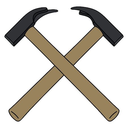 Hand drawing of two crossing classic hammers Fotografie stock - Microstock e Abbonamento, Codice: 400-08966961