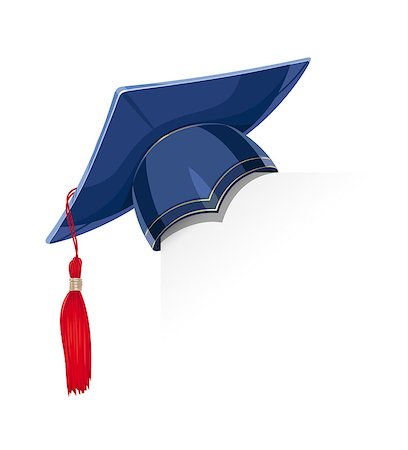 simsearch:400-09098178,k - Blue academicic graduation cap paper corner. Students ceremony. Finish school, college, university. Education symbol. Isolated white background. Eps10 vector illustration. Stock Photo - Budget Royalty-Free & Subscription, Code: 400-08966987