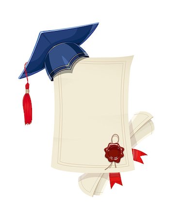 simsearch:400-09098178,k - Blue academicic graduation cap with diploma blank and scroll. Students ceremony. Finish school, college, university. Education symbol. Isolated white background. Eps10 vector illustration. Stock Photo - Budget Royalty-Free & Subscription, Code: 400-08966983
