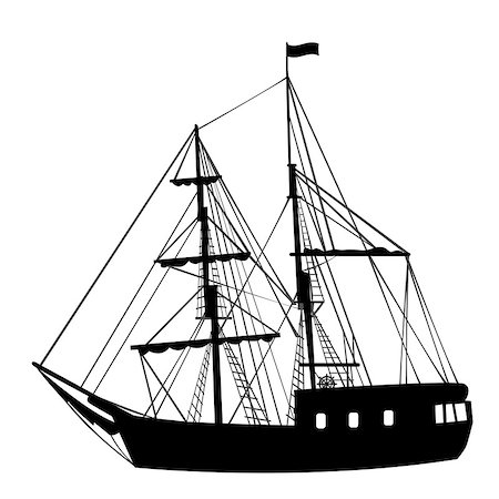 Silhouette of a black sailing ship on white background Stock Photo - Budget Royalty-Free & Subscription, Code: 400-08967017