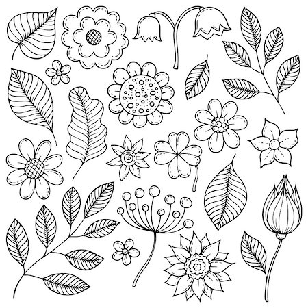 drawings of spring season - Drawings of flowers and leaves theme 1 - eps10 vector illustration. Foto de stock - Super Valor sin royalties y Suscripción, Código: 400-08967056