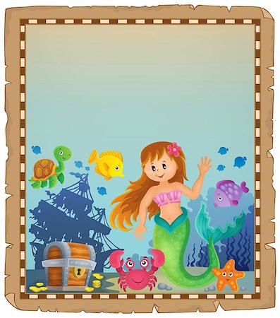 fish in parchment - Parchment with mermaid topic 4 - eps10 vector illustration. Stock Photo - Budget Royalty-Free & Subscription, Code: 400-08967076