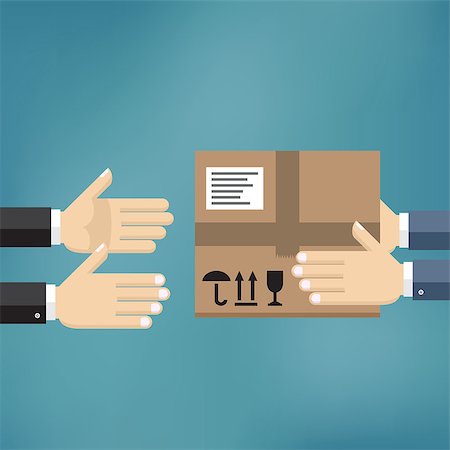 simsearch:400-04600134,k - Delivery mans hands giving cardboard package to another hand. Delivery concept. Also available as a Vector in Adobe illustrator EPS 10 format. Photographie de stock - Aubaine LD & Abonnement, Code: 400-08967120