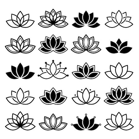 Black and white lotus flowers icons, different shapes and styles Stock Photo - Budget Royalty-Free & Subscription, Code: 400-08967175
