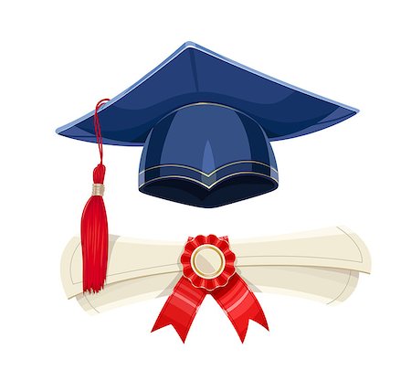 simsearch:400-09098178,k - Blue academicic graduation cap and diploma scroll. Students ceremony. Finish school, college, university. Education symbol. Isolated white background. Eps10 vector illustration. Stock Photo - Budget Royalty-Free & Subscription, Code: 400-08967285