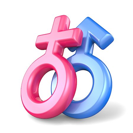 Pink female and blue male sex symbols. Mars and Venus symbols. 3D render illustration isolated on white background Stock Photo - Budget Royalty-Free & Subscription, Code: 400-08967314