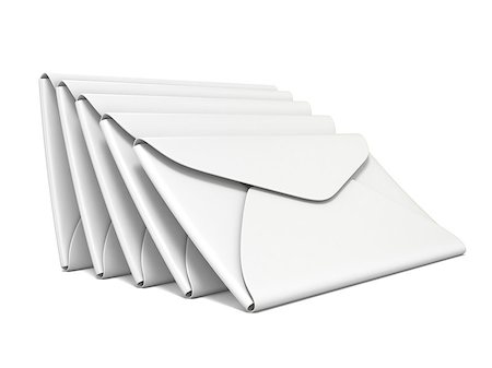 Stack of white, blank envelopes. 3D rendering illustration isolated on white background Stock Photo - Budget Royalty-Free & Subscription, Code: 400-08967313