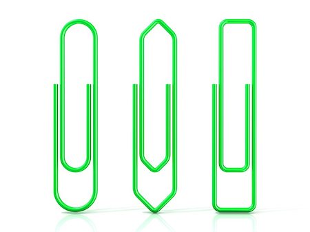 simsearch:400-09224024,k - Paper clips isolated over white background, Three basic shapes. Green Stock Photo - Budget Royalty-Free & Subscription, Code: 400-08967335