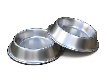 empty pet food bowl - Two chrome pet bowls for food. 3D rendering illustration isolated on white background Stock Photo - Budget Royalty-Free & Subscription, Code: 400-08967337