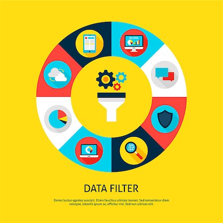 data security screens - Data Filter Concept. Vector Illustration of Database Infographics Circle with Funnel and Digital Icons. Stock Photo - Budget Royalty-Free & Subscription, Code: 400-08967491