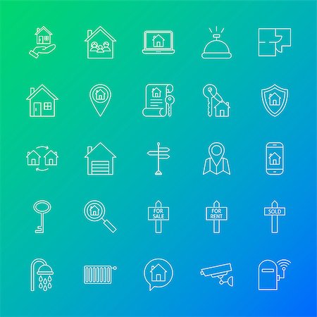 House Line Icons. Vector Illustration of Outline Real Estate Symbols over Blurred Background. Stock Photo - Budget Royalty-Free & Subscription, Code: 400-08967527